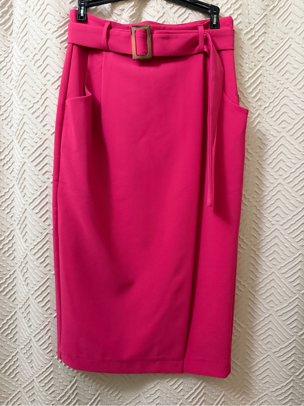 Fuchsia High-Waist Belted Pencil Skirt